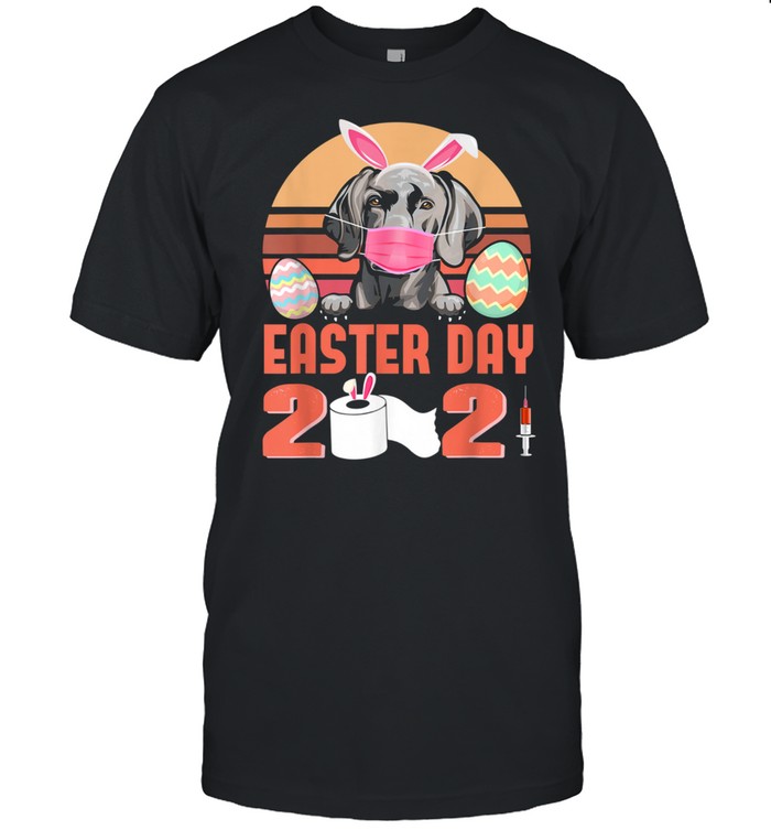 Weimaraner Dog Face Mask Rabbit Bunny Egg Easter Day 2021 shirt