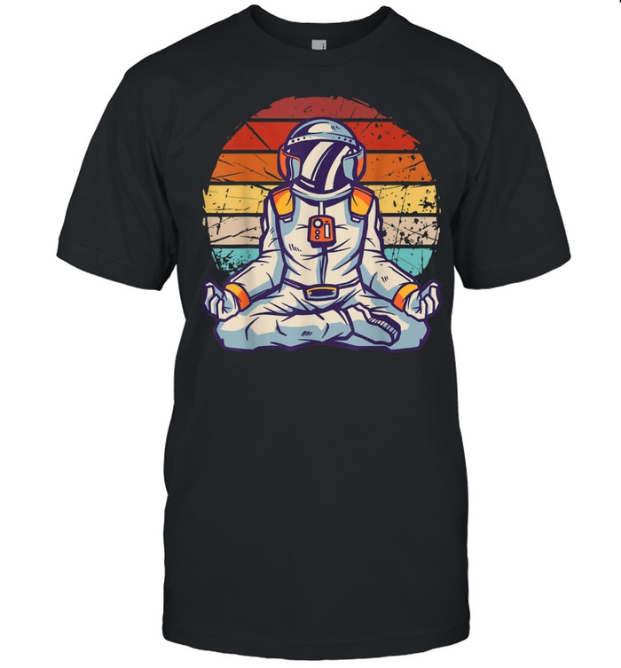 Vintage astronaut in a meditation space yoga shirt