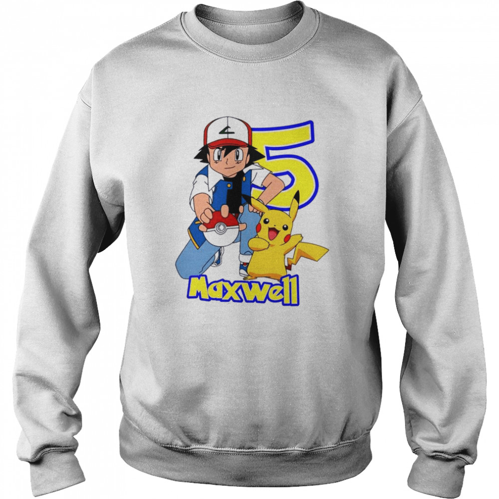 5th Birthday With Ash And Pikachu Birthday Raglan shirt Unisex Sweatshirt