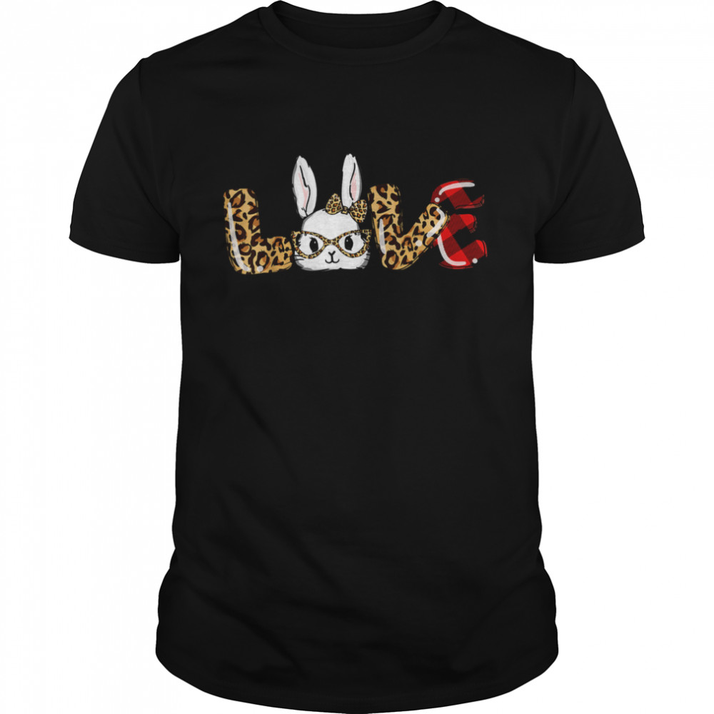 Love Bunny Leopard Print Bunny Easter Day Girls Boys  Classic Men's T-shirt